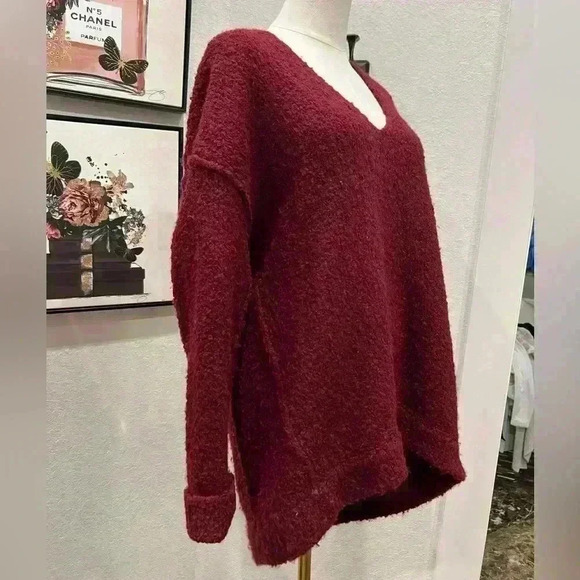 Free People Lofty Alpaca Pullover Sweater Burgundy Oversized XS - Picture 6 of 8